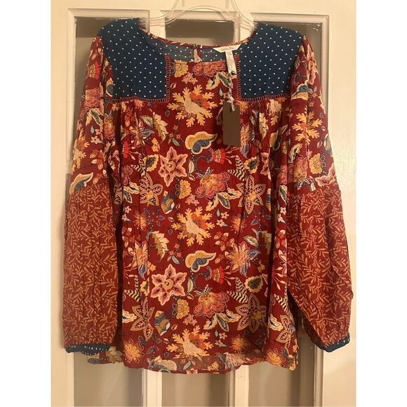 Matilda Jane Heart to Heart Garden Mums Mixed Print Floral Blouse medium NWT - Picture 9 of 9